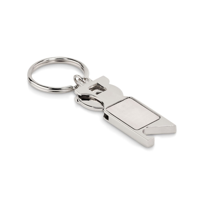 Porte-clés publicitaire jeton et décapsuleur TOKEU silver mate
